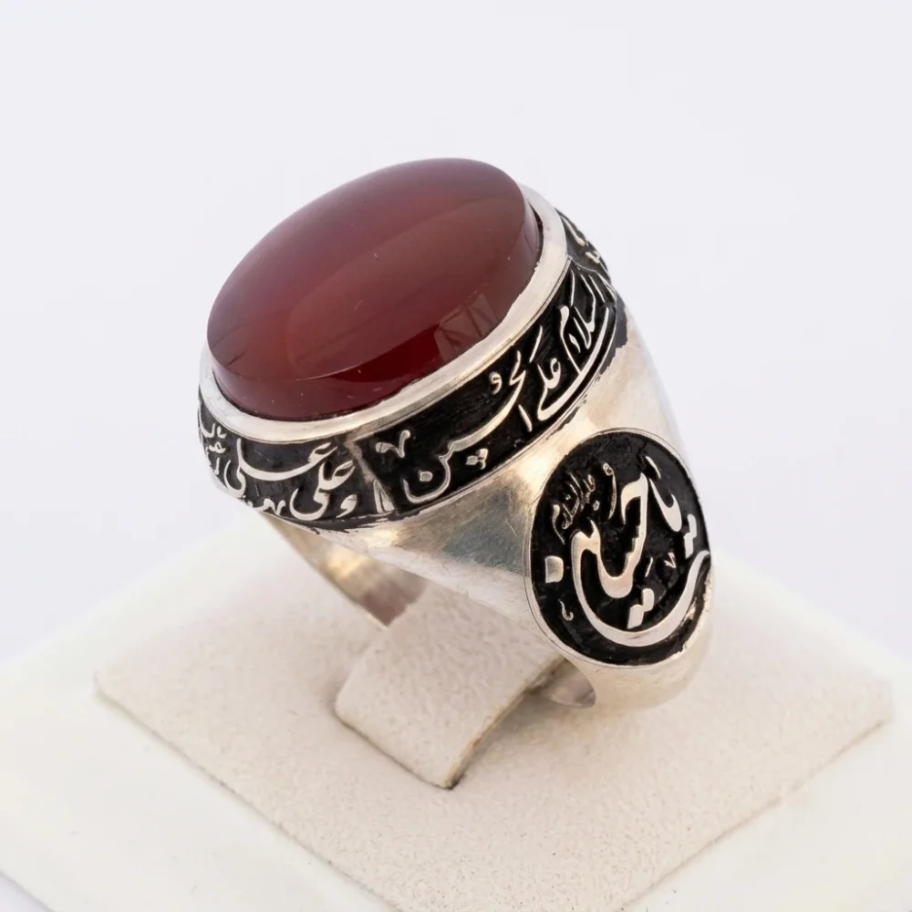 انگشتر عقیق قرمز اصل سلام امام حسین کار استاد پرچمی (پدر)